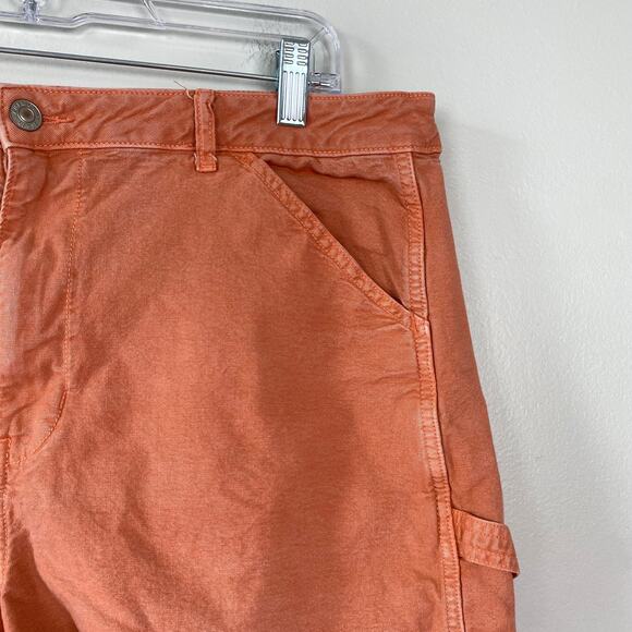American Eagle Highest Rise 90s Boyfriend Cargo Shorts Denim Orange Coral SZ 18 - Picture 3 of 8
